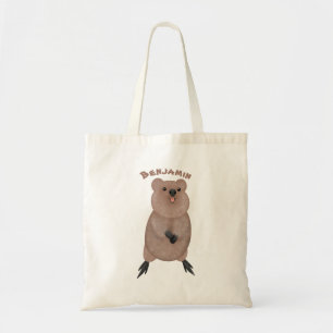 Happy smiling cute quokka cartoon design tote bag