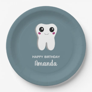 Happy Smiling Dental Tooth Cute Birthday Paper Plate