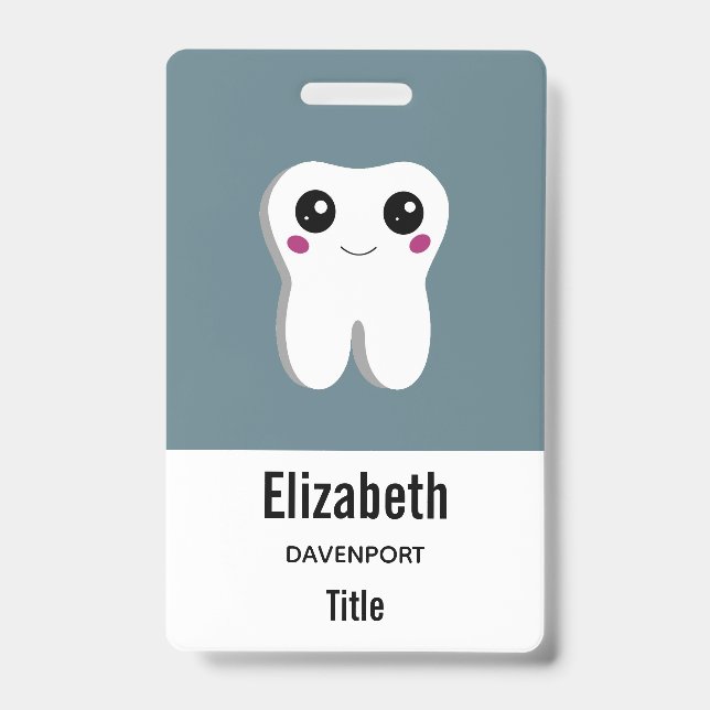 Happy Smiling Dental Tooth Cute ID Badge (Front)