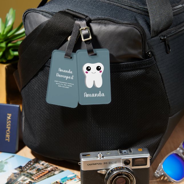 Happy Smiling Dental Tooth Cute Luggage Tag (Front & Back)