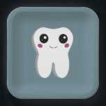 Happy Smiling Dental Tooth Cute Paper Plate<br><div class="desc">Paper plates with a drawing of a big white tooth with a cute kawaii smile and big happy eyes.</div>