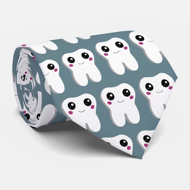 Happy Smiling Dental Tooth Cute Patterned Tie (Rolled)