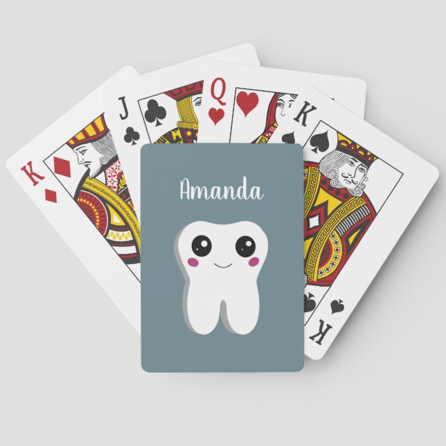 Happy Smiling Dental Tooth Cute Playing Cards (Back)