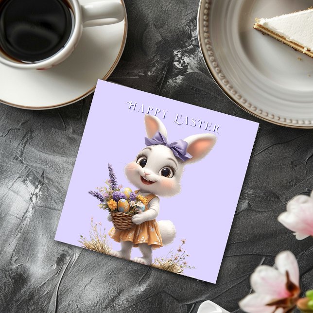  Happy Smiling Easter Bunny Eggs Lavender Bow  Napkin (Creator Uploaded)
