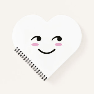 Happy Smiling Face Cute White Cartoon Heart Notebook