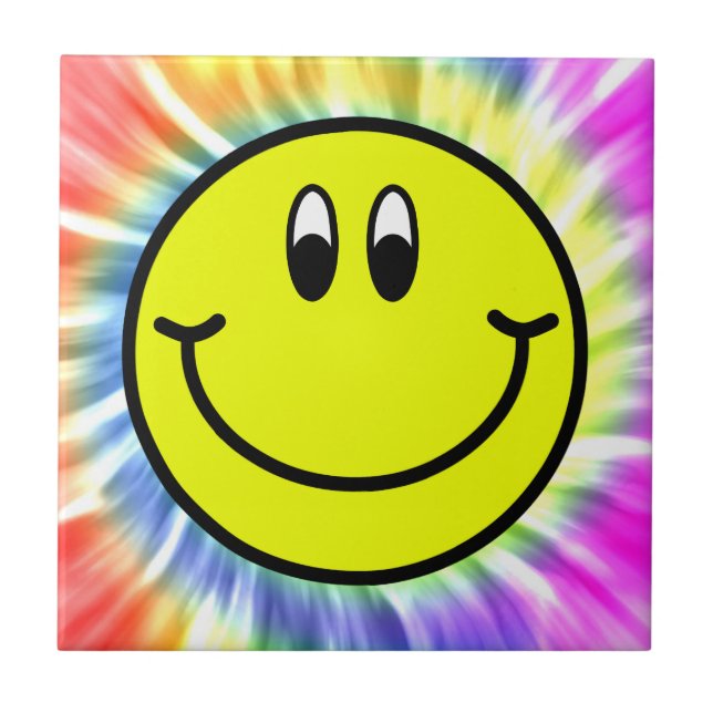 Happy Smiling Face Emoji Tie Dye Photo Tile (Front)