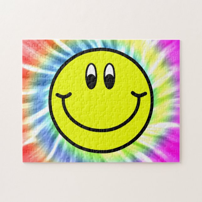 Happy Smiling Face Emoji Tie Dye Puzzle (Horizontal)
