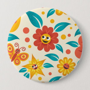 Happy Smiling Flowers Pattern 10 Cm Round Badge