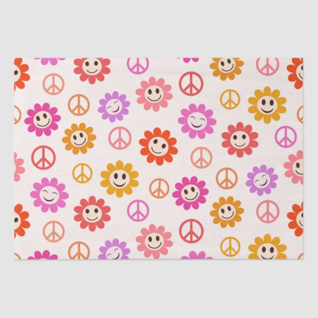 Happy Smiling Flowers pattern with peace signs  Tissue Paper (Front)