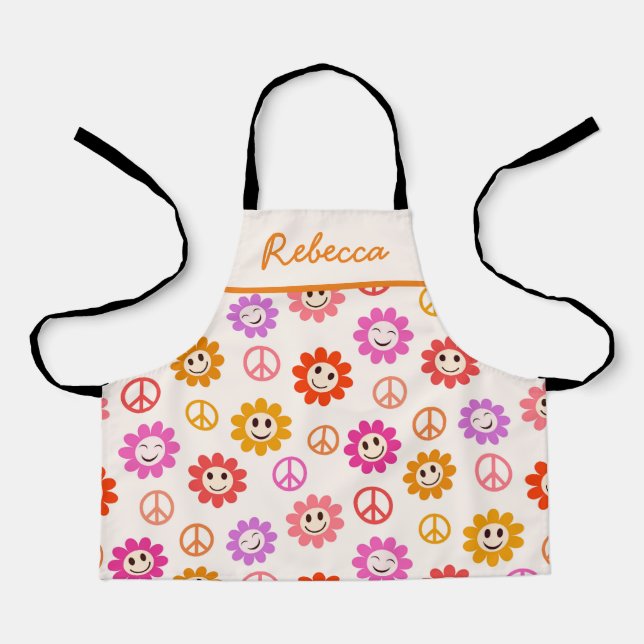 Happy Smiling Flowers with peace signs Girls  Apron (Front)