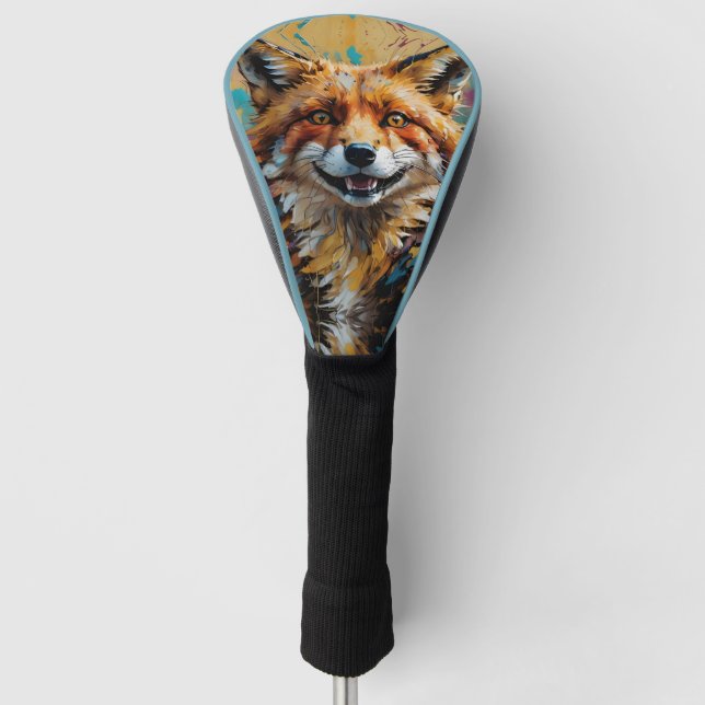 Happy Smiling Fox -paint splatter Golf Head Cover (Front)