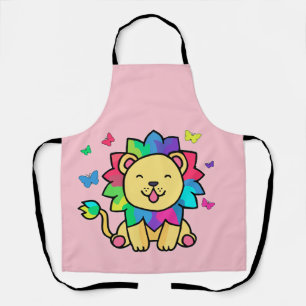 Happy smiling lion with butterflies.  apron