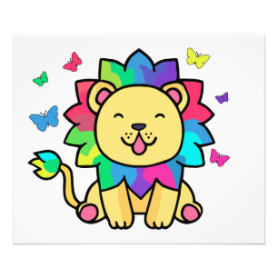Happy smiling lion with butterflies.  photo print