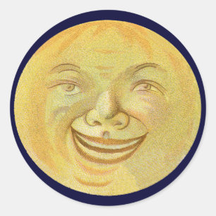 Happy Smiling Moon Face Classic Round Sticker