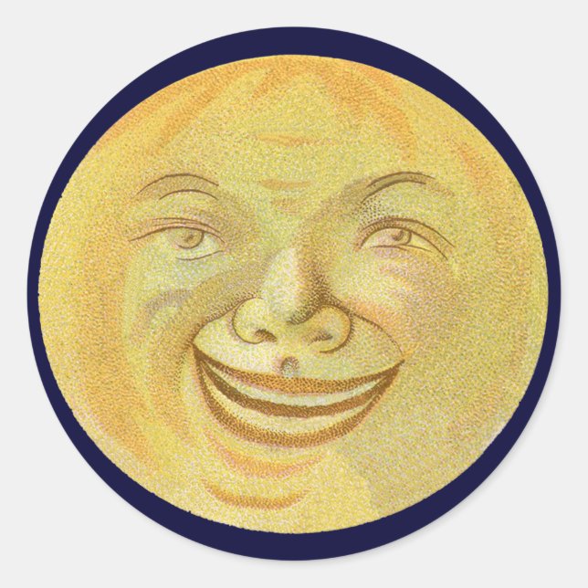 Happy Smiling Moon Face Classic Round Sticker (Front)