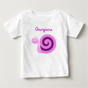 Happy Smiling Pink & Purple Snail; Custom Name Baby T-Shirt