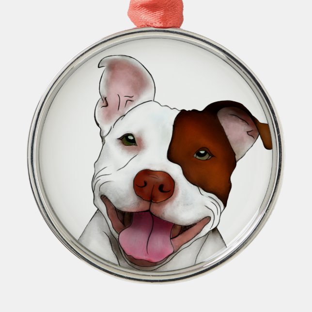 Happy Smiling Pitbull Metal Tree Decoration (Front)
