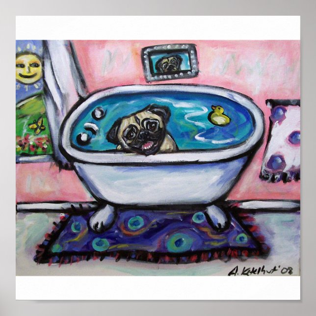 happy smiling pug bath poster (Front)