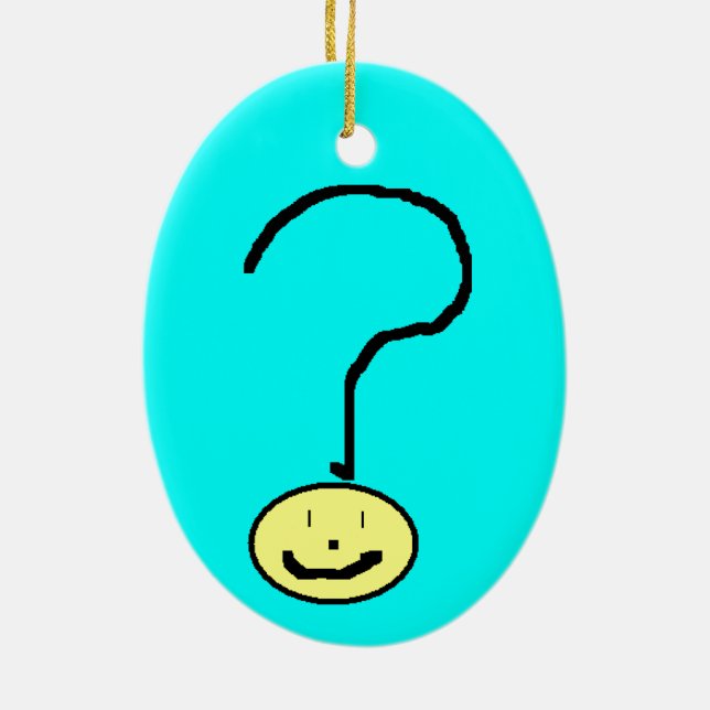 Happy Smiling Question Mark Emoji, Kids Art Ceramic Tree Decoration (Back)