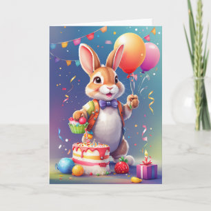 Happy smiling rabbit holding balloons!   Card