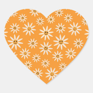 Happy smiling retro white flowers pattern  heart sticker