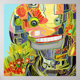 Happy Smiling Robot Selfie with Nature, A day out Poster