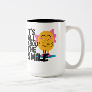 Happy Smiling Round Character with Pink Fins Two-Tone Coffee Mug