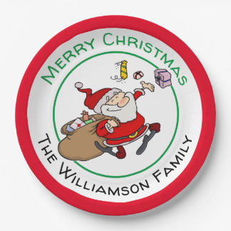 Happy Smiling Santa Sharing Christmas Presents Paper Plate