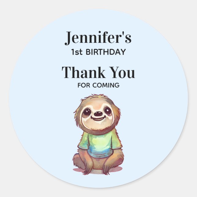 Happy Smiling Sloth Sitting Relaxed Birthday Classic Round Sticker (Front)