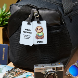 Happy Smiling Sloth Sitting Relaxed Luggage Tag