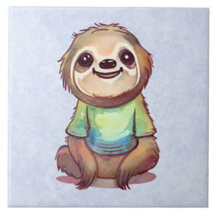 Happy Smiling Sloth Sitting Relaxed Tile