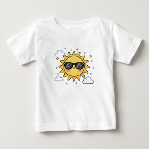 Happy Smiling Sun Cartoon - Minimalist Kawaii Suns Baby T-Shirt
