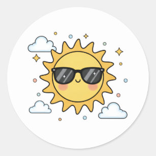 Happy Smiling Sun Cartoon - Minimalist Kawaii Suns Classic Round Sticker