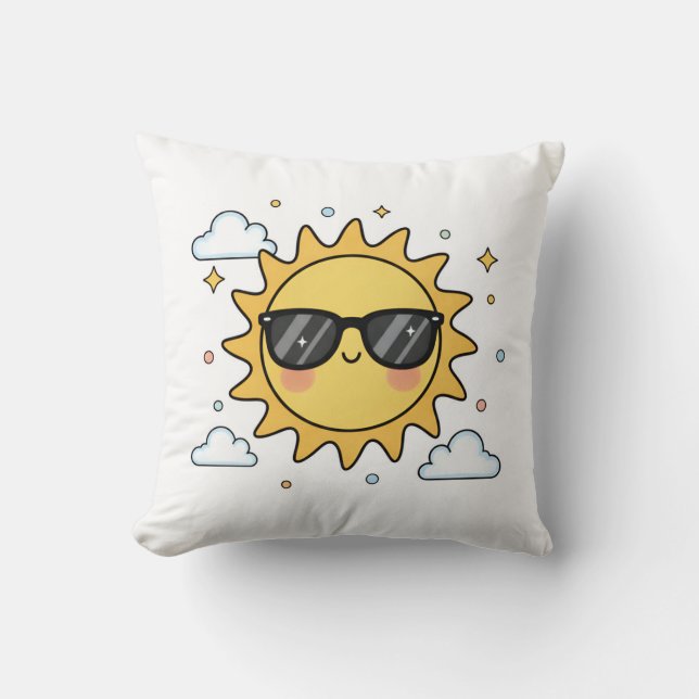 Happy Smiling Sun Cartoon - Minimalist Kawaii Suns Cushion (Front)