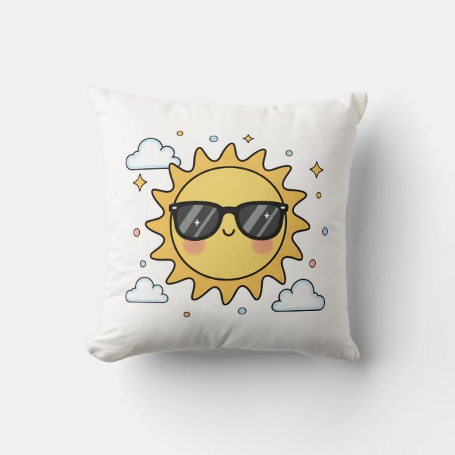 Happy Smiling Sun Cartoon - Minimalist Kawaii Suns Cushion (Front)