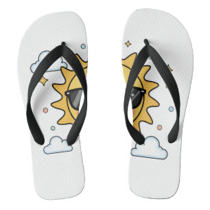 Happy Smiling Sun Cartoon - Minimalist Kawaii Suns Flip Flops