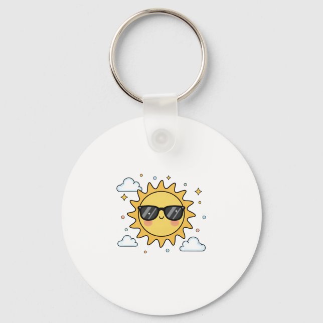 Happy Smiling Sun Cartoon - Minimalist Kawaii Suns Key Ring (Front)