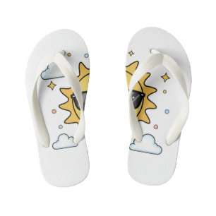 Happy Smiling Sun Cartoon - Minimalist Kawaii Suns Kid's Flip Flops