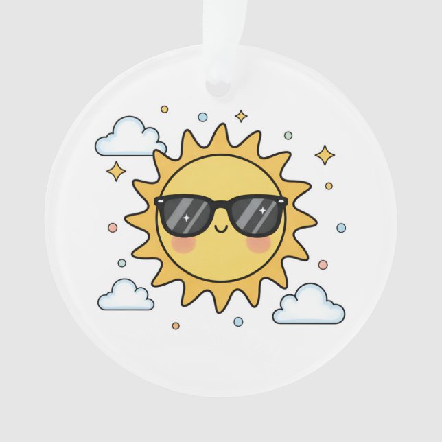 Happy Smiling Sun Cartoon - Minimalist Kawaii Suns Ornament (Front)