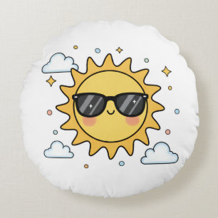 Happy Smiling Sun Cartoon - Minimalist Kawaii Suns Round Cushion