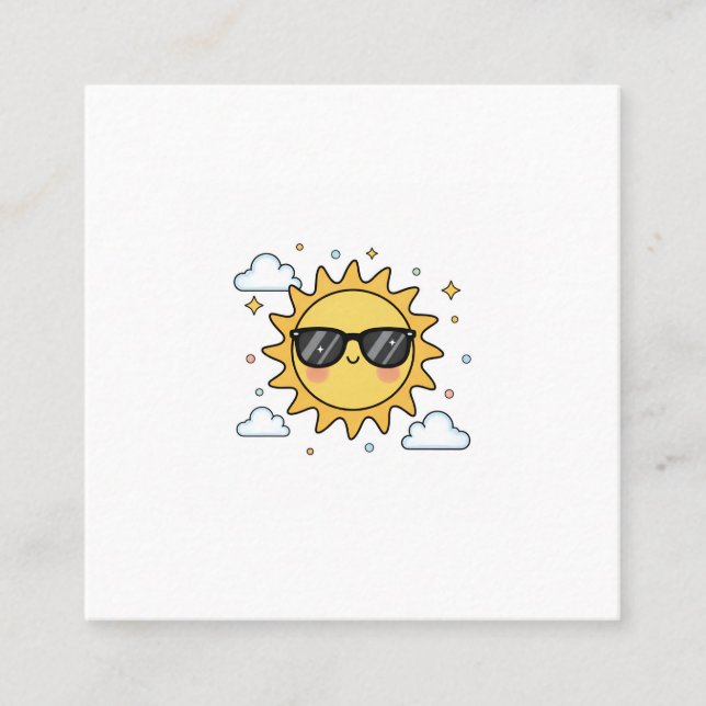 Happy Smiling Sun Cartoon - Minimalist Kawaii Suns Square Business Card (Front)