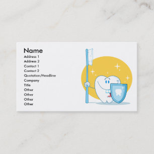 Happy Smiling Tooth With Toothbrush And Shield Business Card