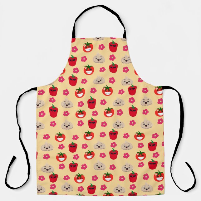 Happy smiling vegetable background pattern cartoon apron (Front)