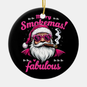 Happy Smokemas Funny Santa with Big Cigar Ceramic Tree Decoration