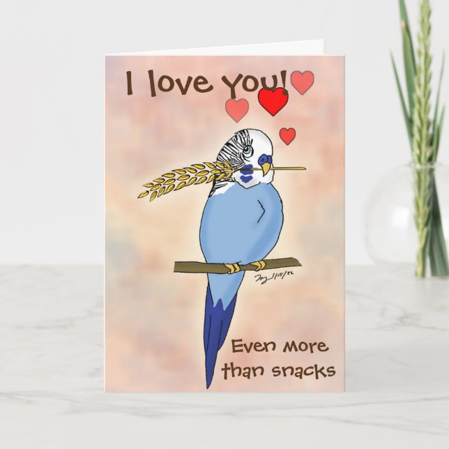 Happy Snack Budgie Bird Valentine's Day Card (Front)