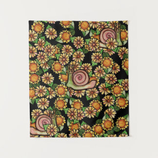 Happy Snail Flowers Tapestry