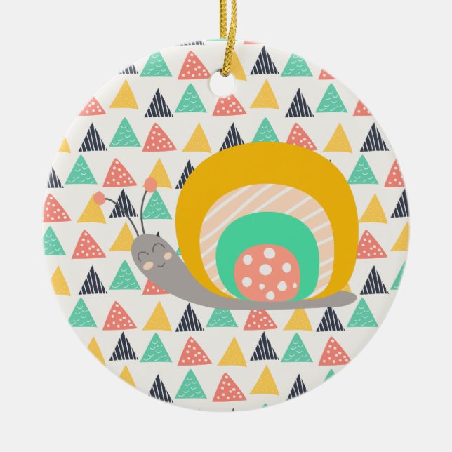 Happy Snail on Triangles Ceramic Tree Decoration (Front)
