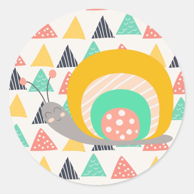 Happy Snail on Triangles Classic Round Sticker (Front)