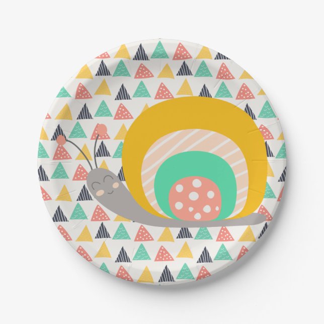 Happy Snail on Triangles Paper Plate (Front)