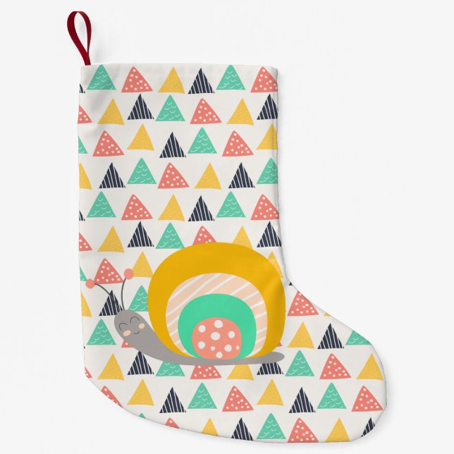 Happy Snail on Triangles Small Christmas Stocking (Front)